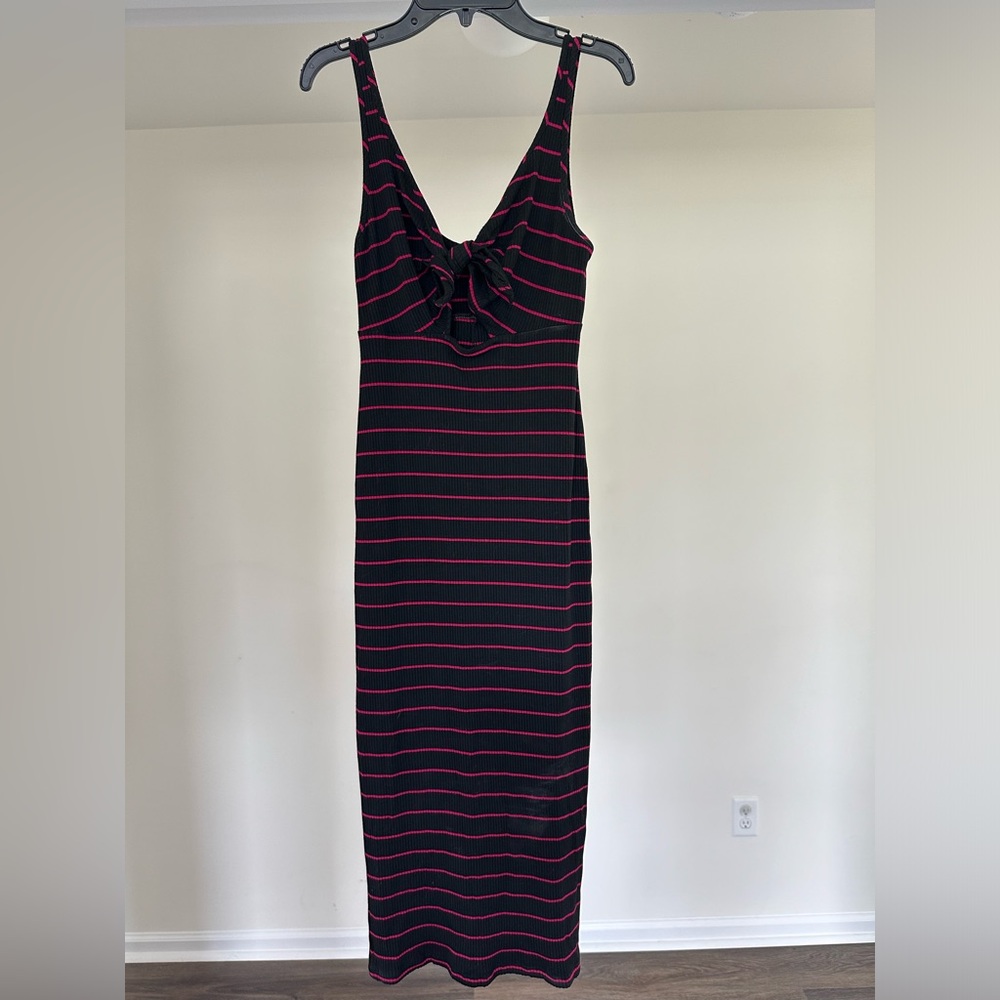 Express - Stretchy Striped Tank Sweater Dress - Black and Pink - Size XS